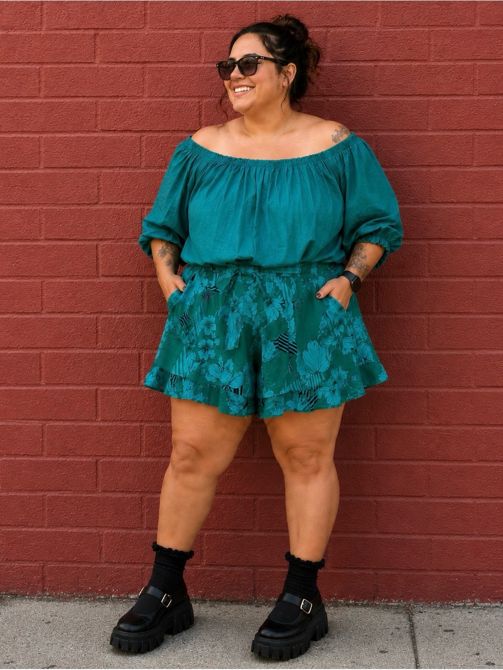 City Chic floral shorts plus sized geometric vacation summer